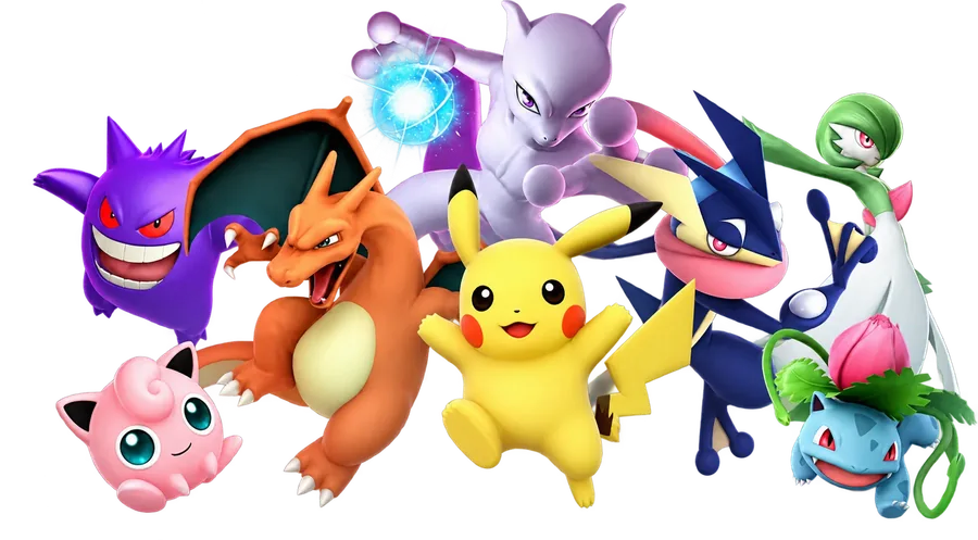 Gengar, Charizard, Mewtwo, Pikachu, Greninja, Gardevoir, Jigglypuff and Ivysaur